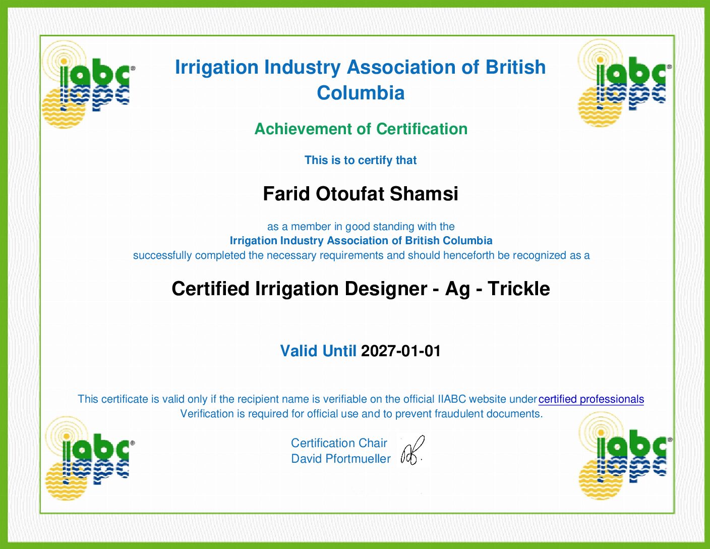 Certified Irrigation Designer        IIABC